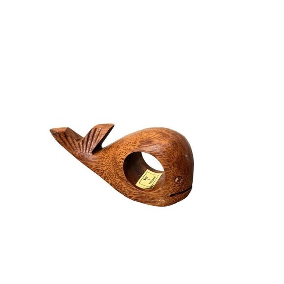 Carved Wood Napkin Rings Set of 4 Whale Elephant, Bird, Sea lion - Picture 10 of 11